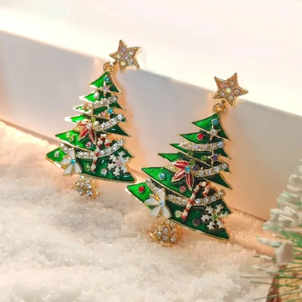 Sparkly Christmas Tree Earrings. Holiday Festive Jewelry Gift for Her 🎁